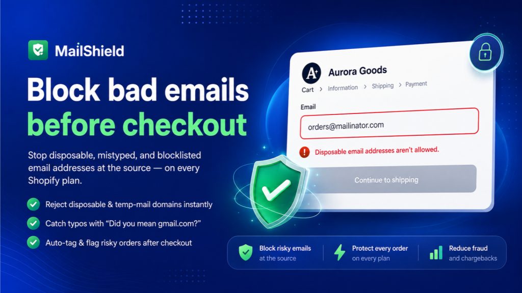 MailShield blocking a disposable email at Shopify checkout